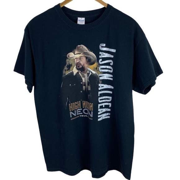 Gildan Jason Aldean High Noon Neon Tour Tee T Shirt Black Concert Graphic Sz L - Picture 2 of 7